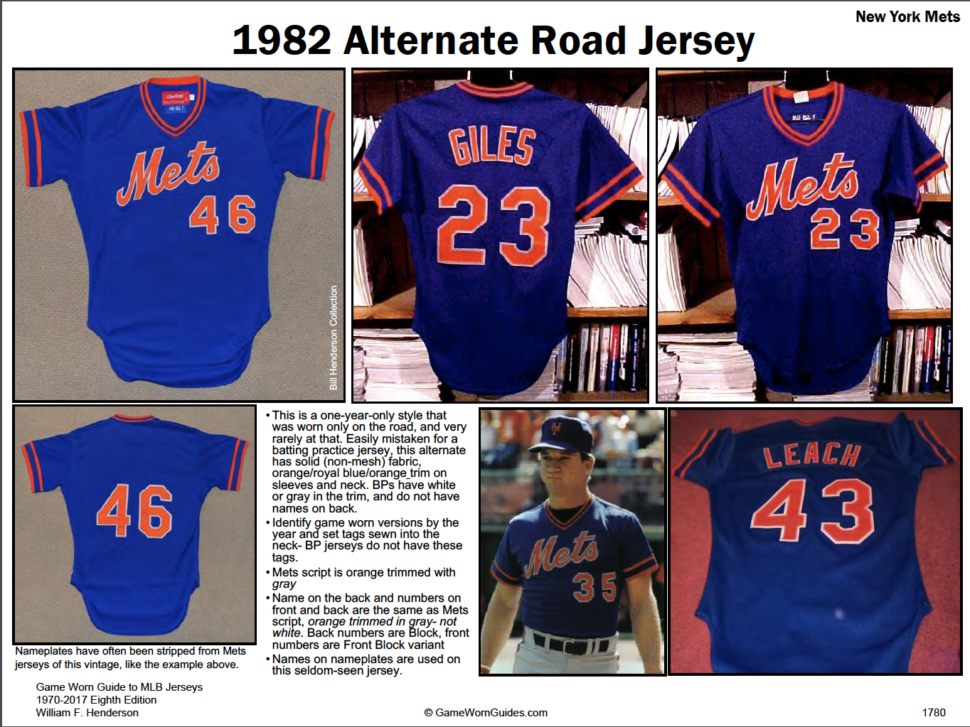 Referring to my MLB Guide to Game Worn Jerseys, we see that the Mets' jerseys of 1982 were made by Rawlings, and can see how the name and numbers are supposed to look. They are the Mets-standard athletic block font.
