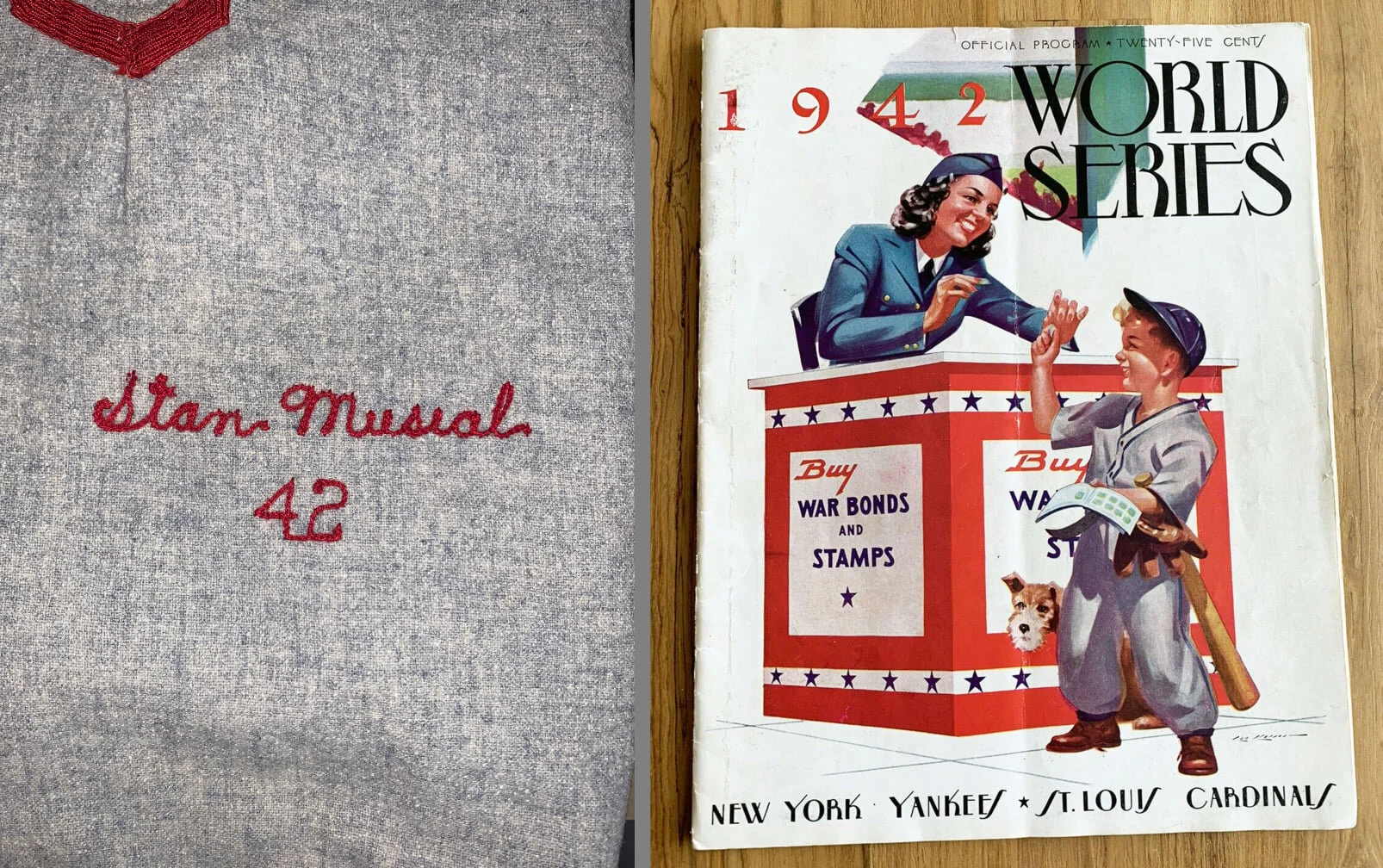 When I took the jersey out of its bag, I was immediately hopeful. The heavy wool gray-flannel uniform was in near-pristine condition, with Musial’s name chain stitched into its tail and the year 1942.