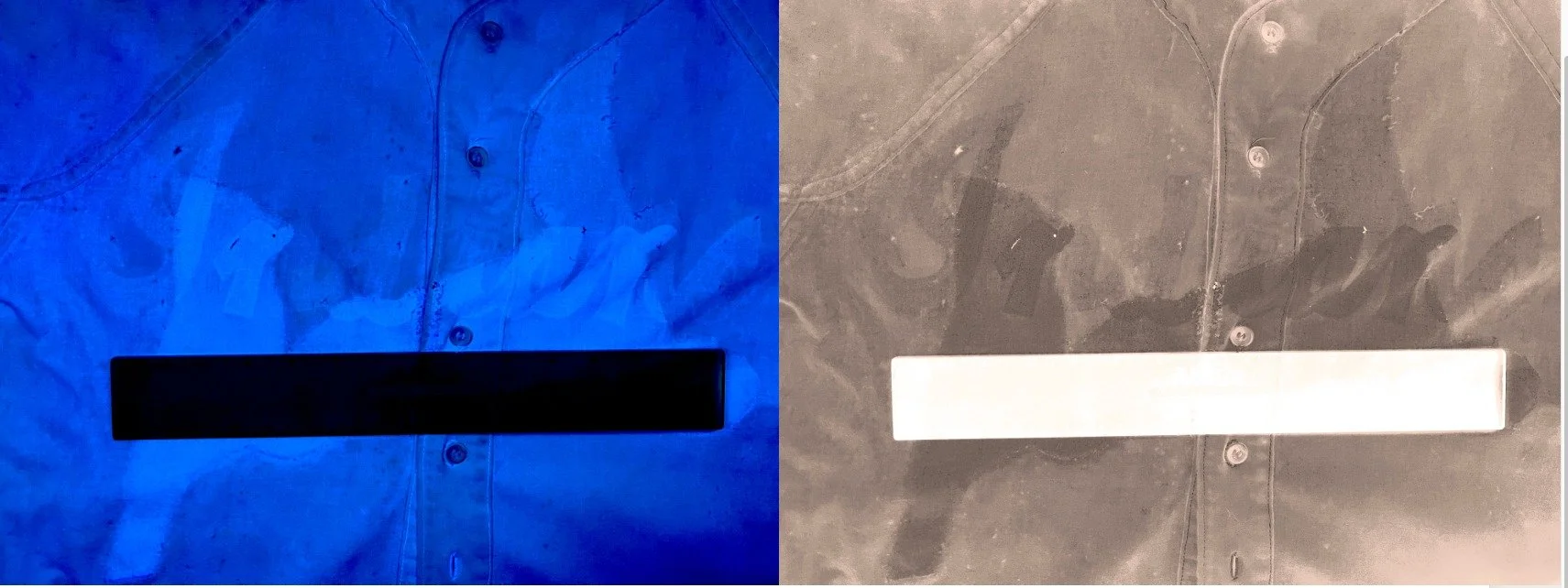 The next step was to uncover the original front word mark. Unlike today when everything is generated by computers and laser cutters, back then the work was done using a paper pattern, talcum powder and a sharp pair of scissors. Both layers of the cre