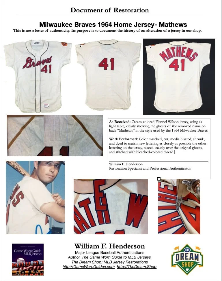 I always, always, always recommend that anyone having a jersey restored by me also should get a Document of Restoration, describing and picturing the process. Why? It cements the knowledge that this jersey was restored to original condition, and not 