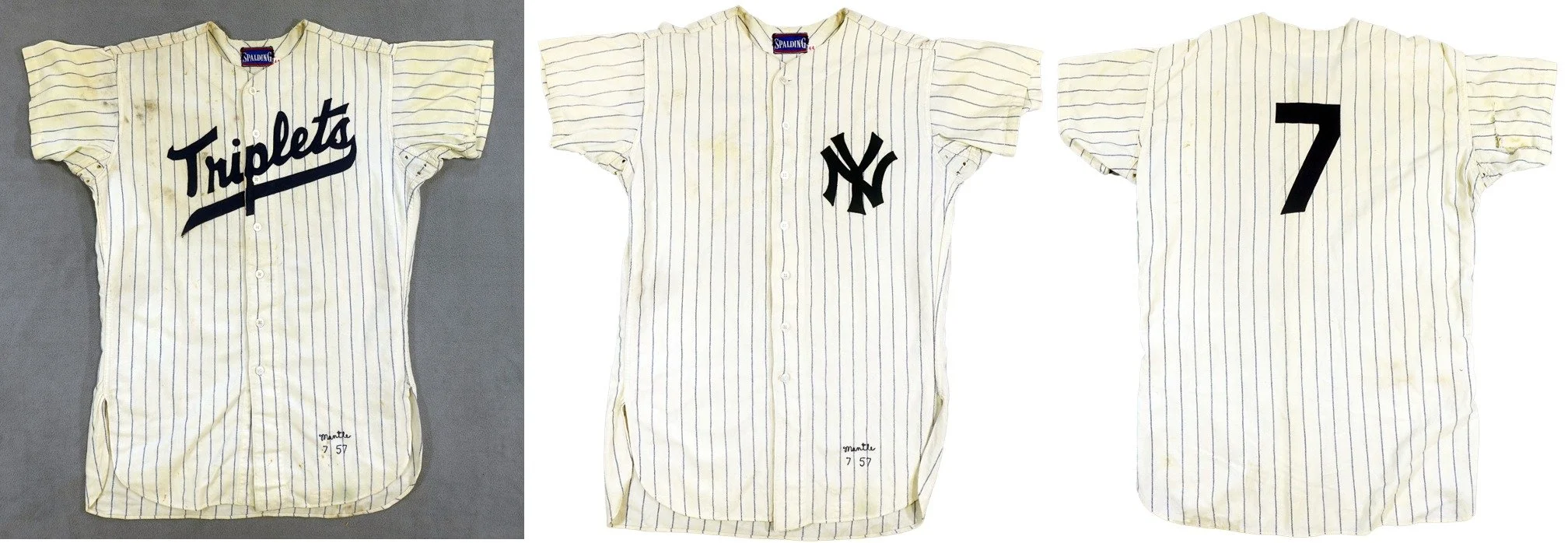 The jersey we have today to restore and authenticate happens to be
Mickey Mantle's 1957 Yankees home jersey. That was an MVP year for him, a World Series year, and this jersey has been photo matched to him to his only game in his career where he hit 