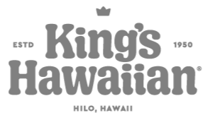Logo for King's Hawaiian, featuring the text 'King's Hawaiian' with a crown above the 'K' and 'Hawaii' written below.
