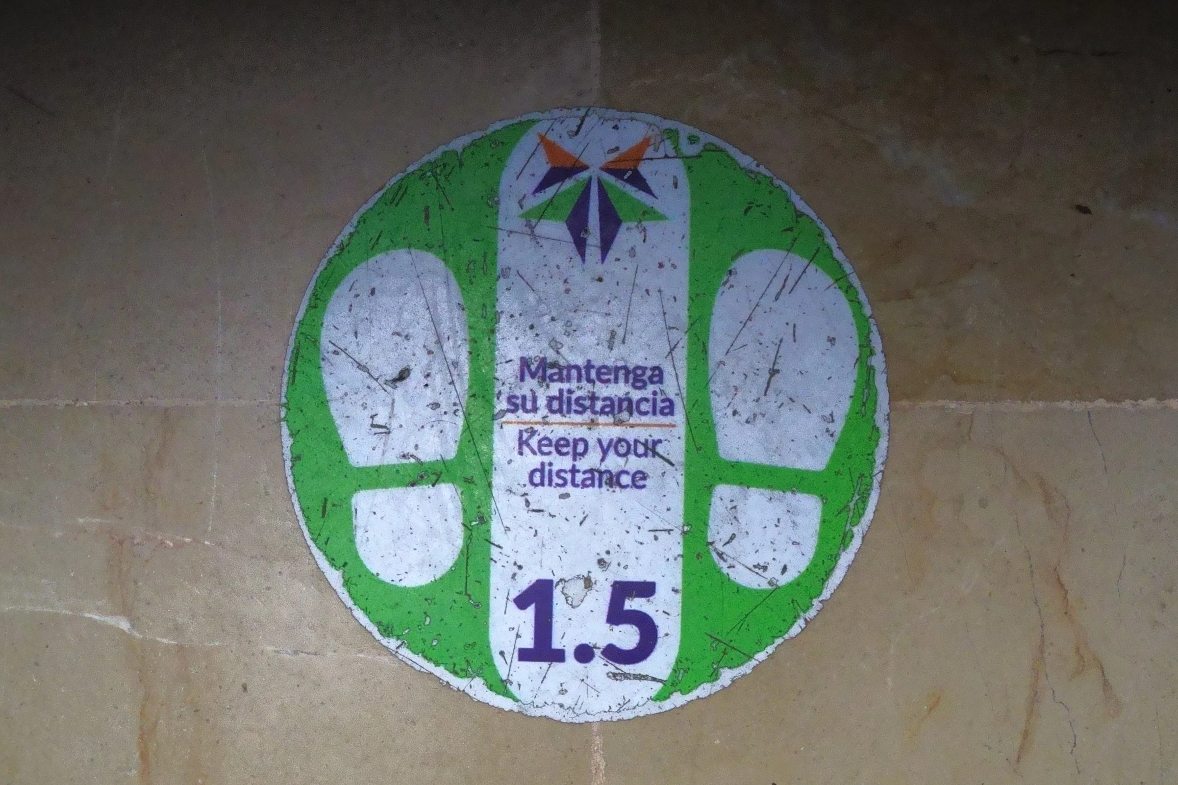 "Mantenga su distancia (Maintain Your Distance [Formal Command]" Floor Adhesive, Grupo Aeroportuario del Pacífico, Puerto Vallarta Airport, Mexico - December 21st