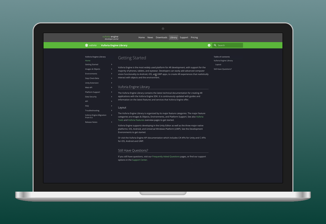 Vuforia Developer Portal, License Manager, Responsive Website