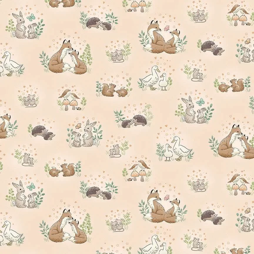 Makower little ones foxs and rabbits in Peach
