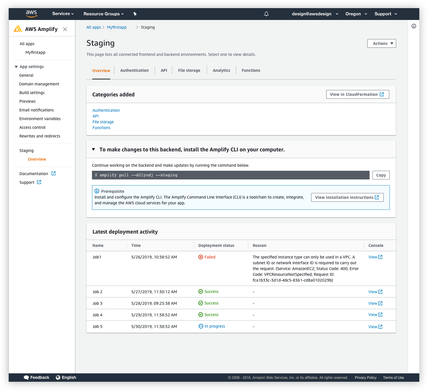The backend environment details UI