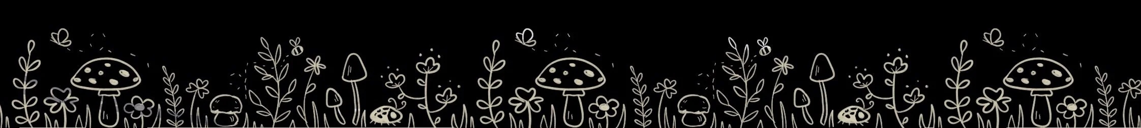 a sketchy drawing of mushrooms and flowers
