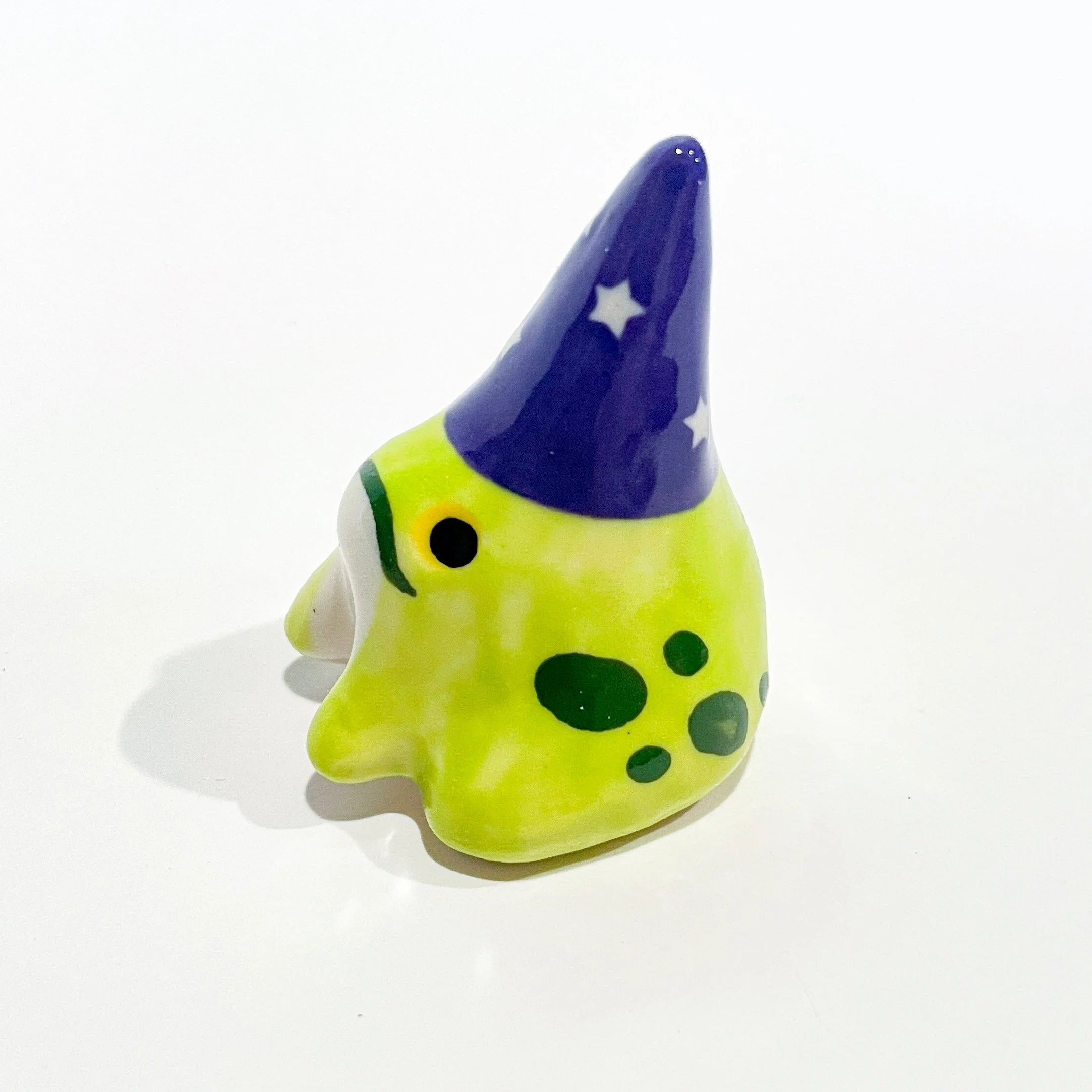ceramic wizard frog, chartreuse color variation