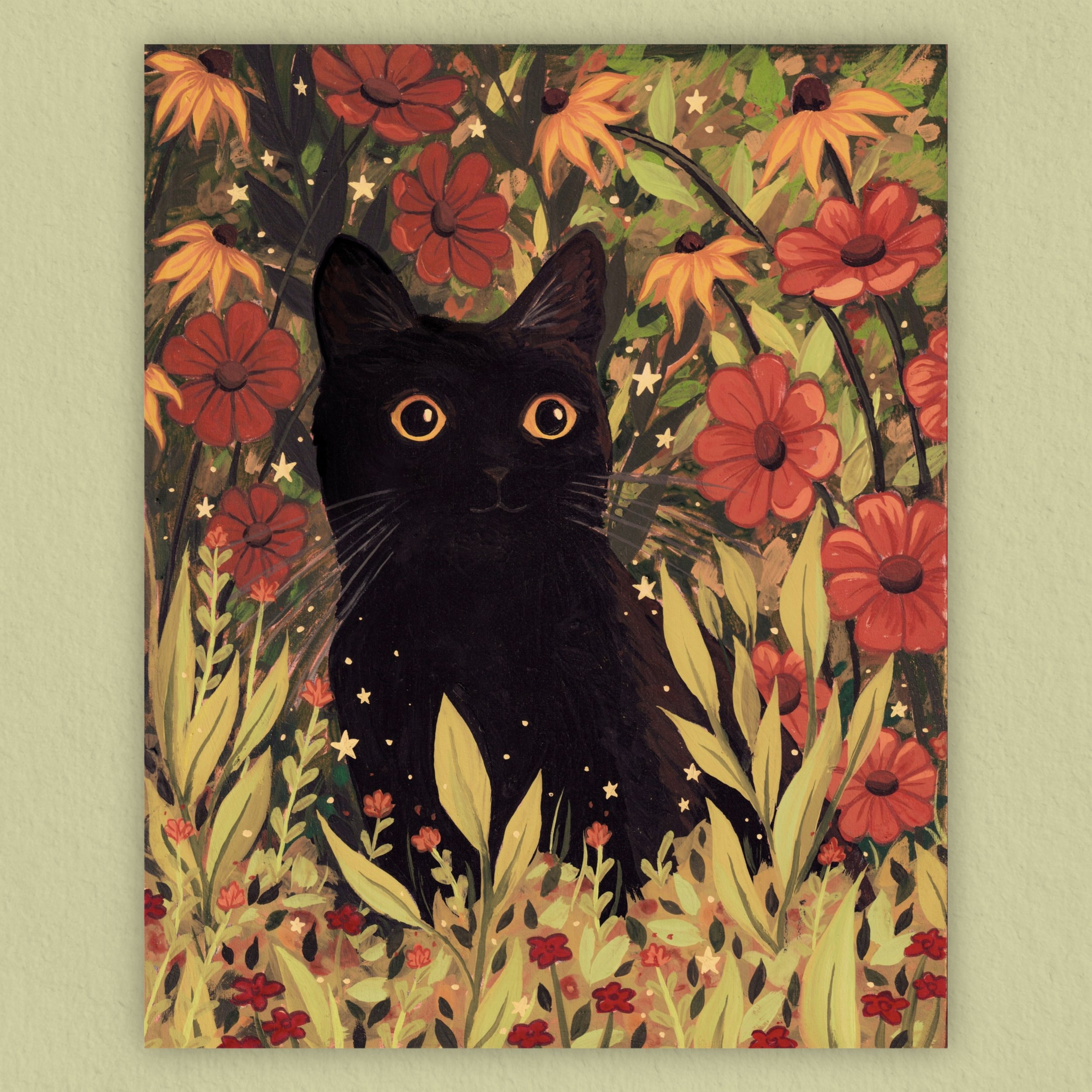 Art Print - Black Cat in the Garden