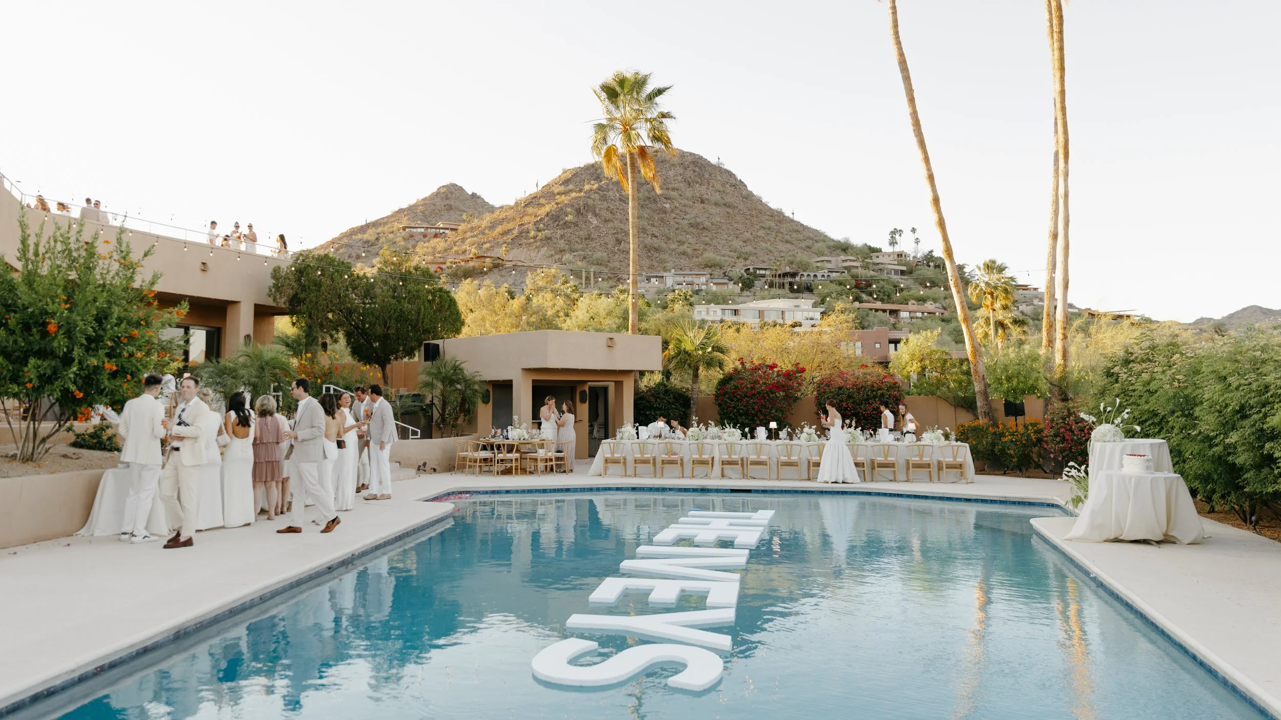 Scottsdale Arizona wedding, with desert mountain in background. Arizona Wedding photographer. Hael Studio.