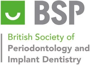 Logo of the British Society of Periodontology and Implant Dentistry, featuring a green smiling face icon and text.