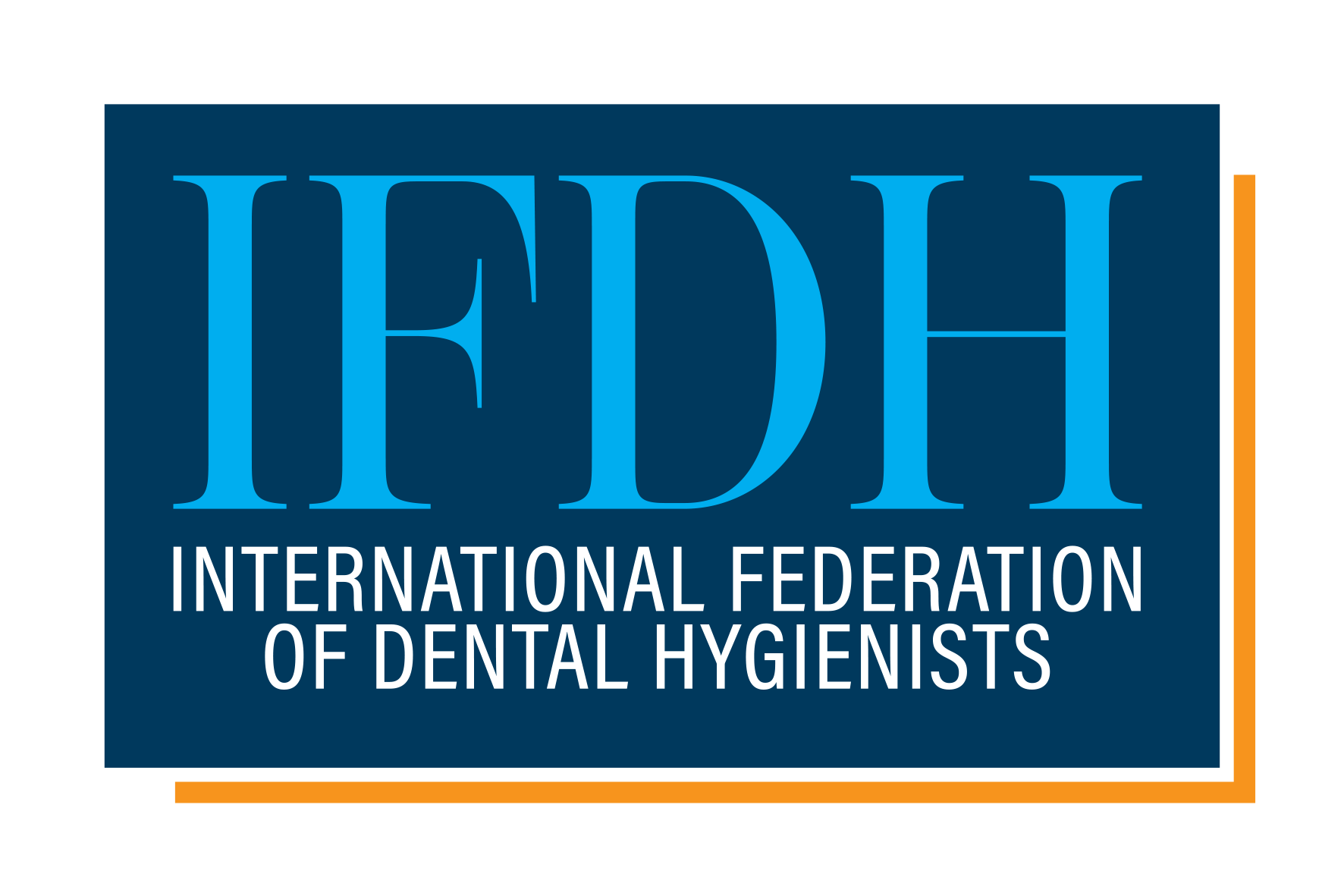 Logo of the International Federation of Dental Hygienists (IFDH), with blue and orange colors, and text indicating their organization.