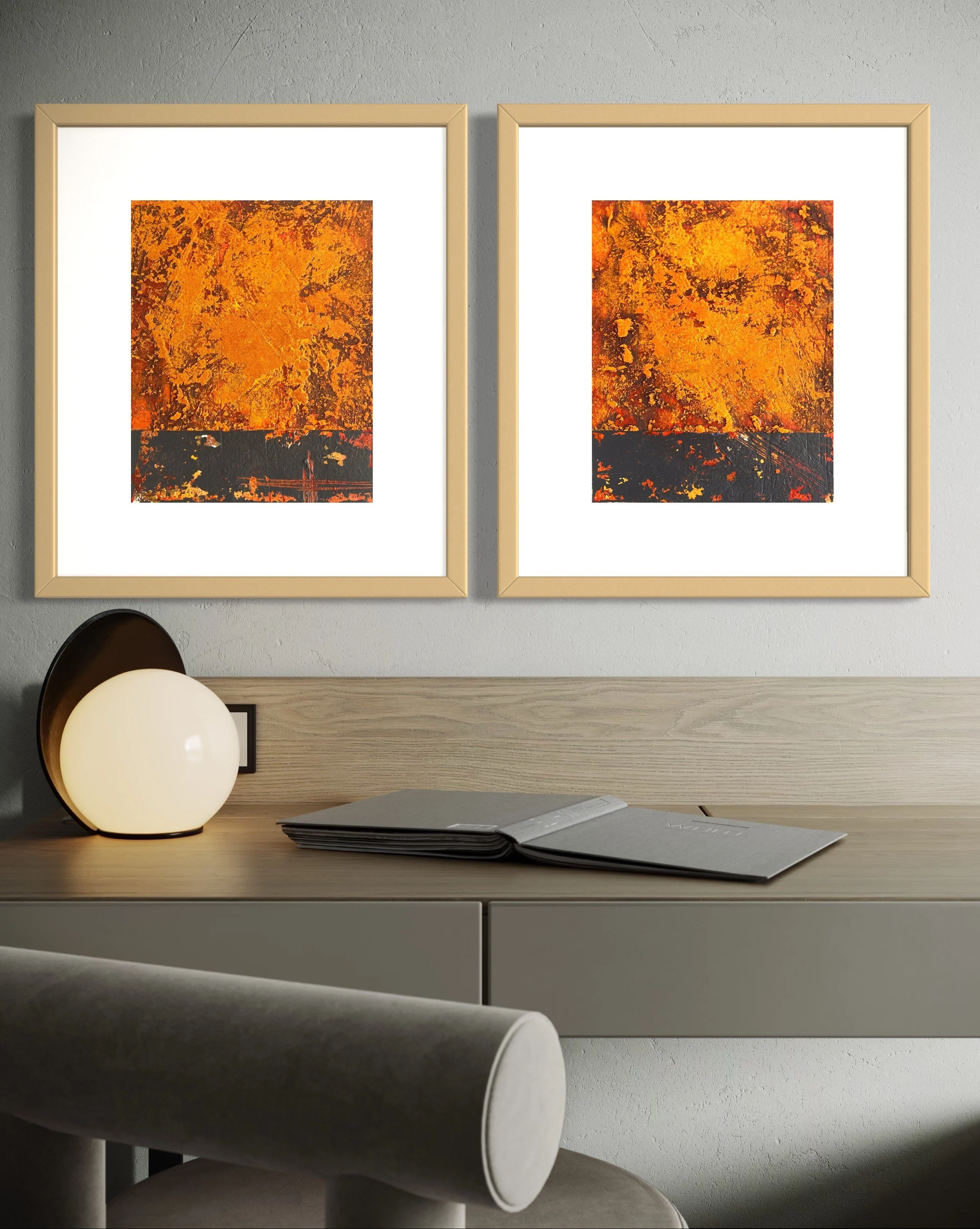 Abstract Studies on Paper #52 & #53 - Original acrylics framed on paper (sold only as pair)