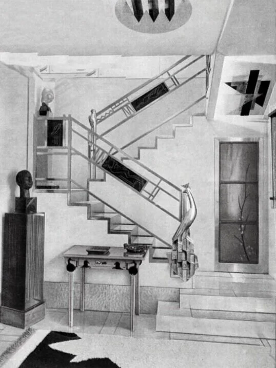 Jacques Doucet's hôtel particulier staircase, 33 rue Saint-James, Neuilly-sur-Seine, 1929 photograph by Pierre Legrain. Staircase design by Joseph Csaky