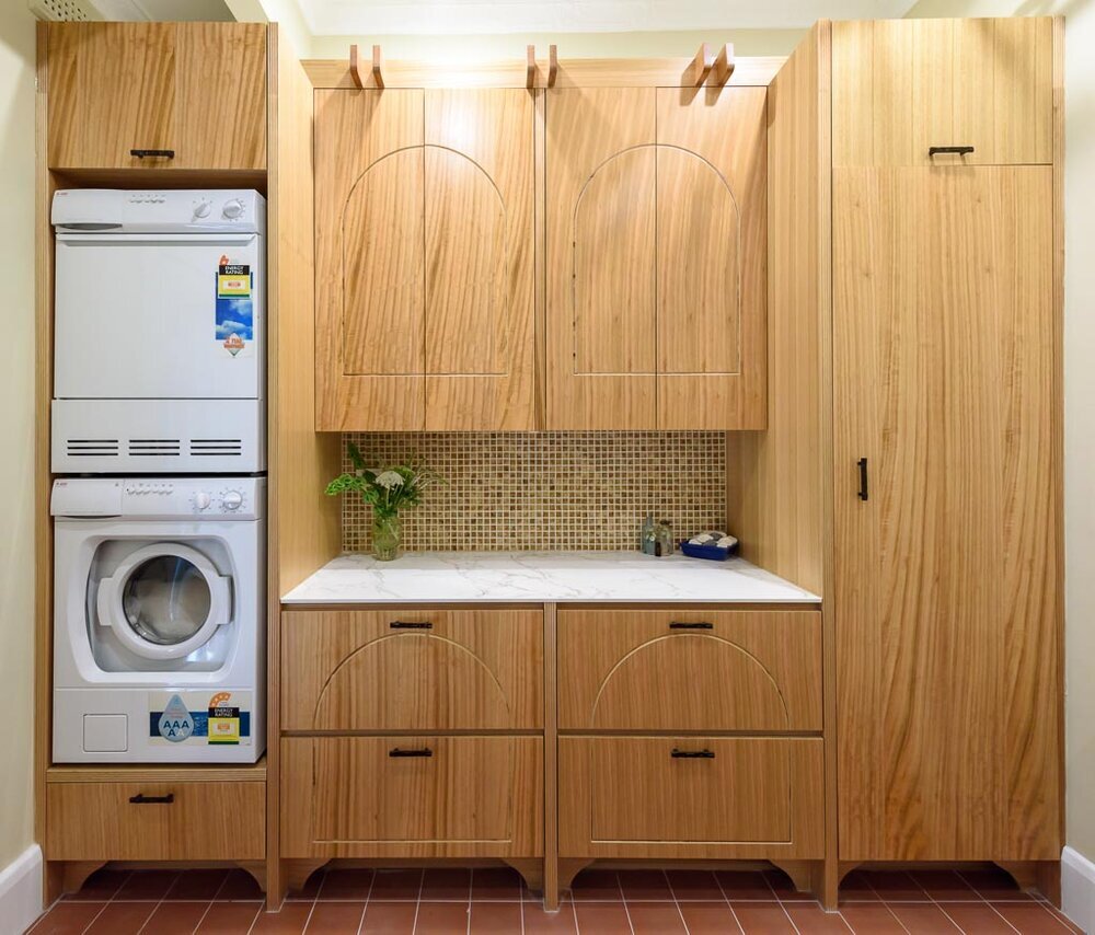 Laundry joinery, carried through from the kitchen. Image: VSTYLE