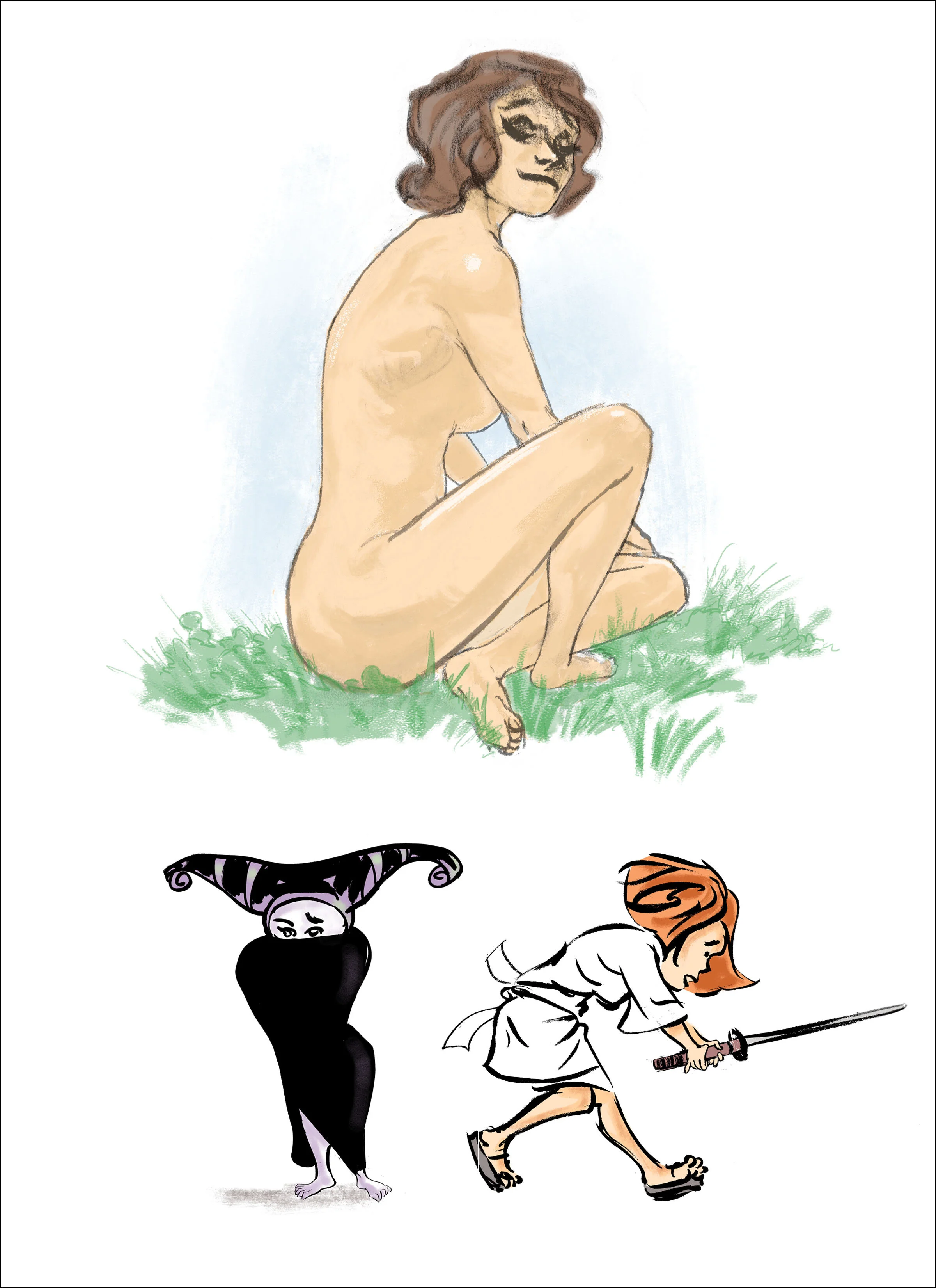  AAI Class w Karl Gnass; CTN Sketch Session  Charcoal, Marker, Digital  Models: Ichyl, Sara &amp; Jennifer 