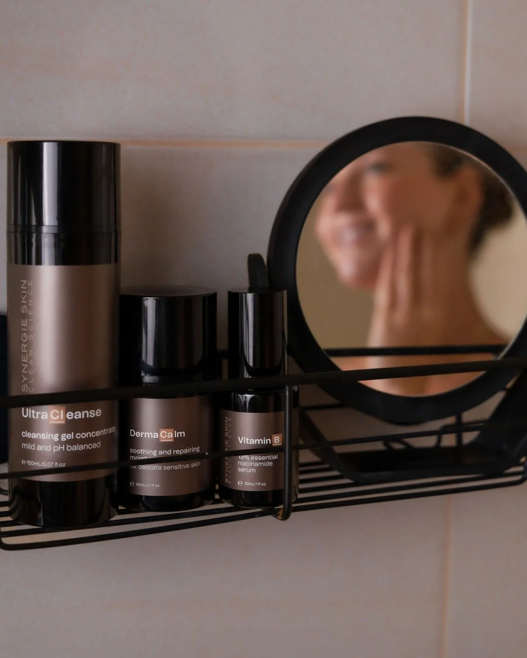 Your skincare should work harder than your shampoo. We spy @synergieskin UltraCleanse, Vitamin B and DermaCalm in this shelfie &ndash; what are your go-to essentials right now? 🧴