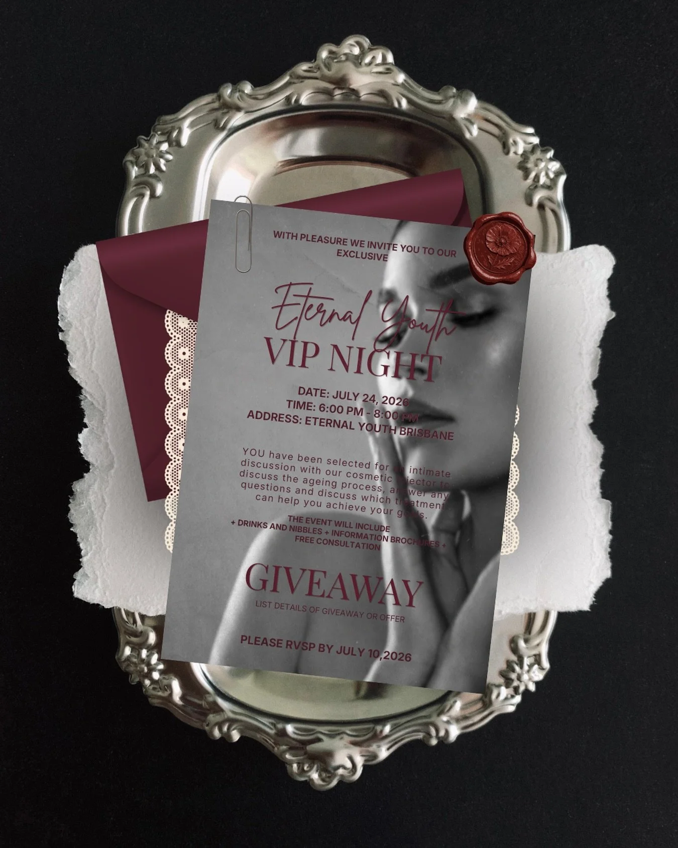 You&rsquo;re invited to an exclusive evening of education, conversation, and connection.

Join me for Eternal Youth&rsquo;s VIP Night and enjoy a relaxed evening with drinks, nibbles, giveaways, and the opportunity to learn more about aesthetic treat