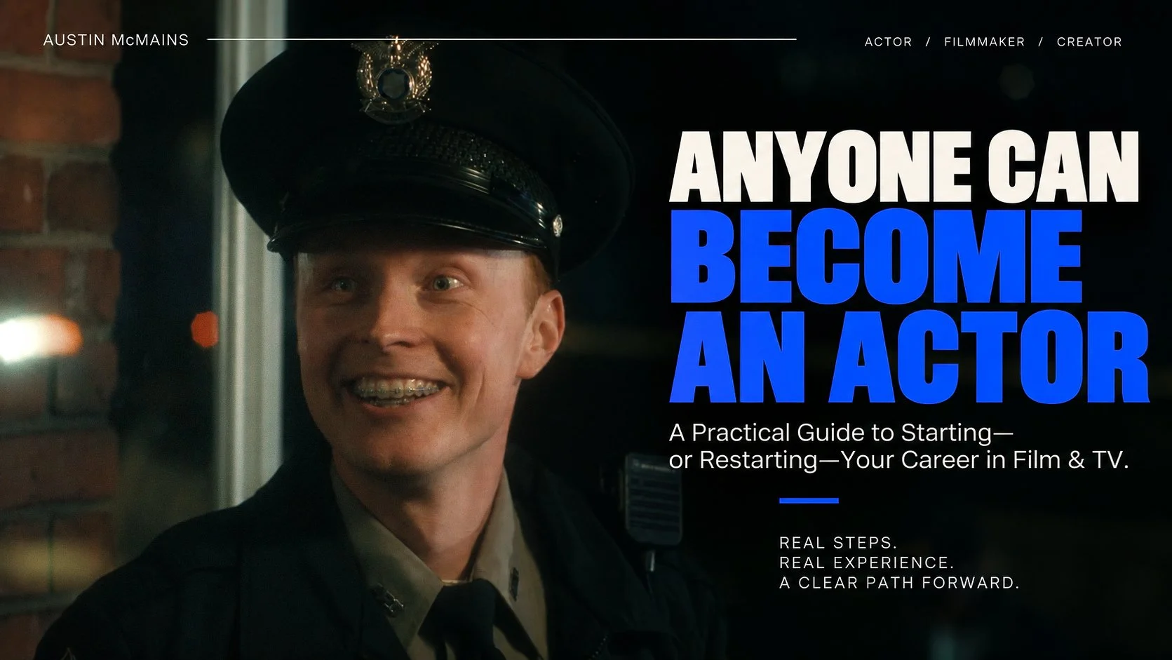 Learn how to become a film and TV actor or get back into acting. A practical course covering headshots, resumes, casting sites, self-tapes, auditions, agents, representation and building a professional acting career.