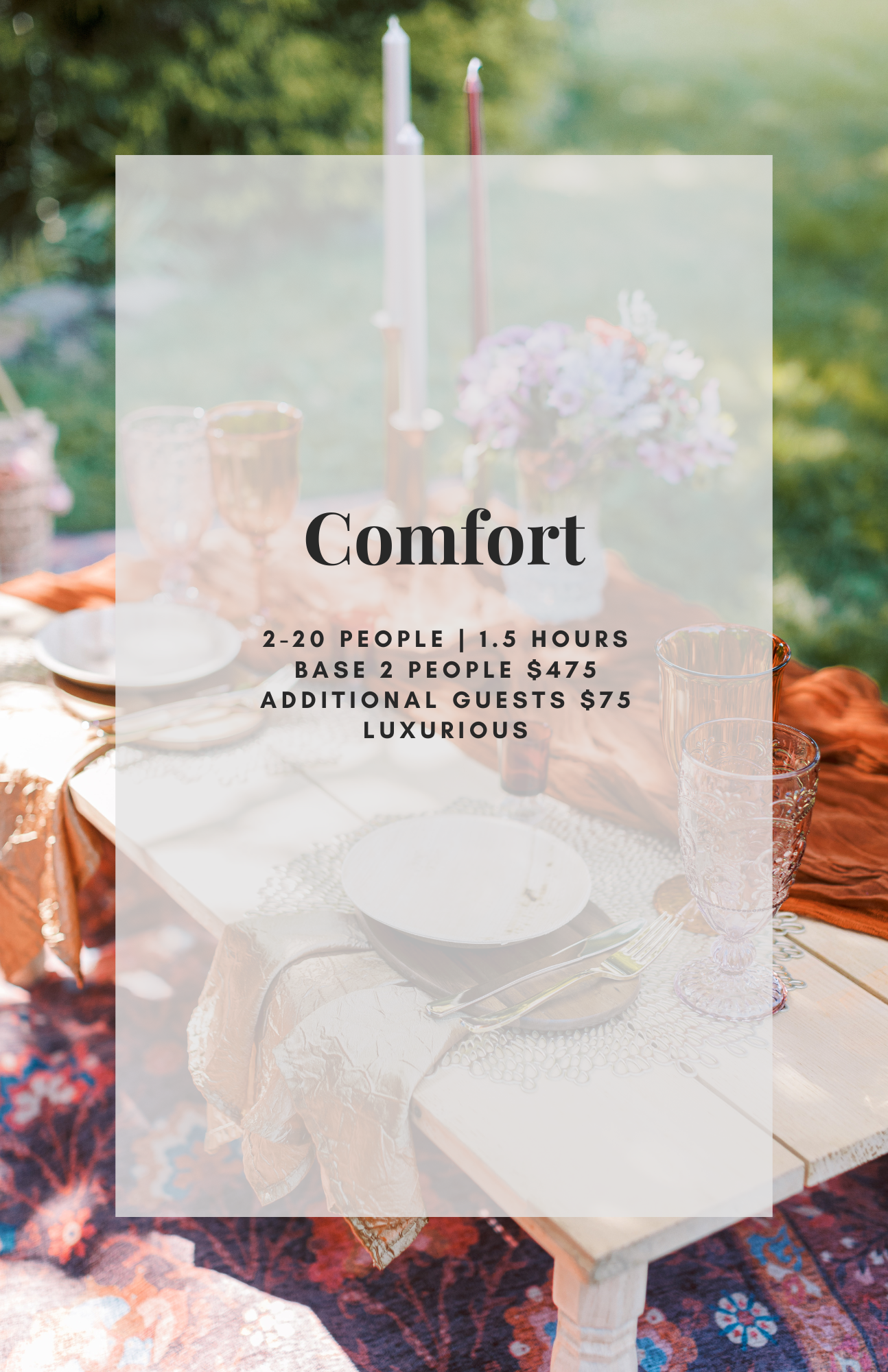 Comfort luxury picnic package in Asheville NC designed for romantic gatherings and celebrations