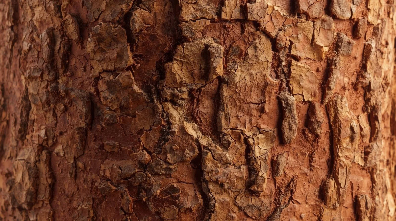 Close-up of a cork oak trunk with its thick, textured bark, showing the sustainable harvesting process where bark is removed without harming the tree.