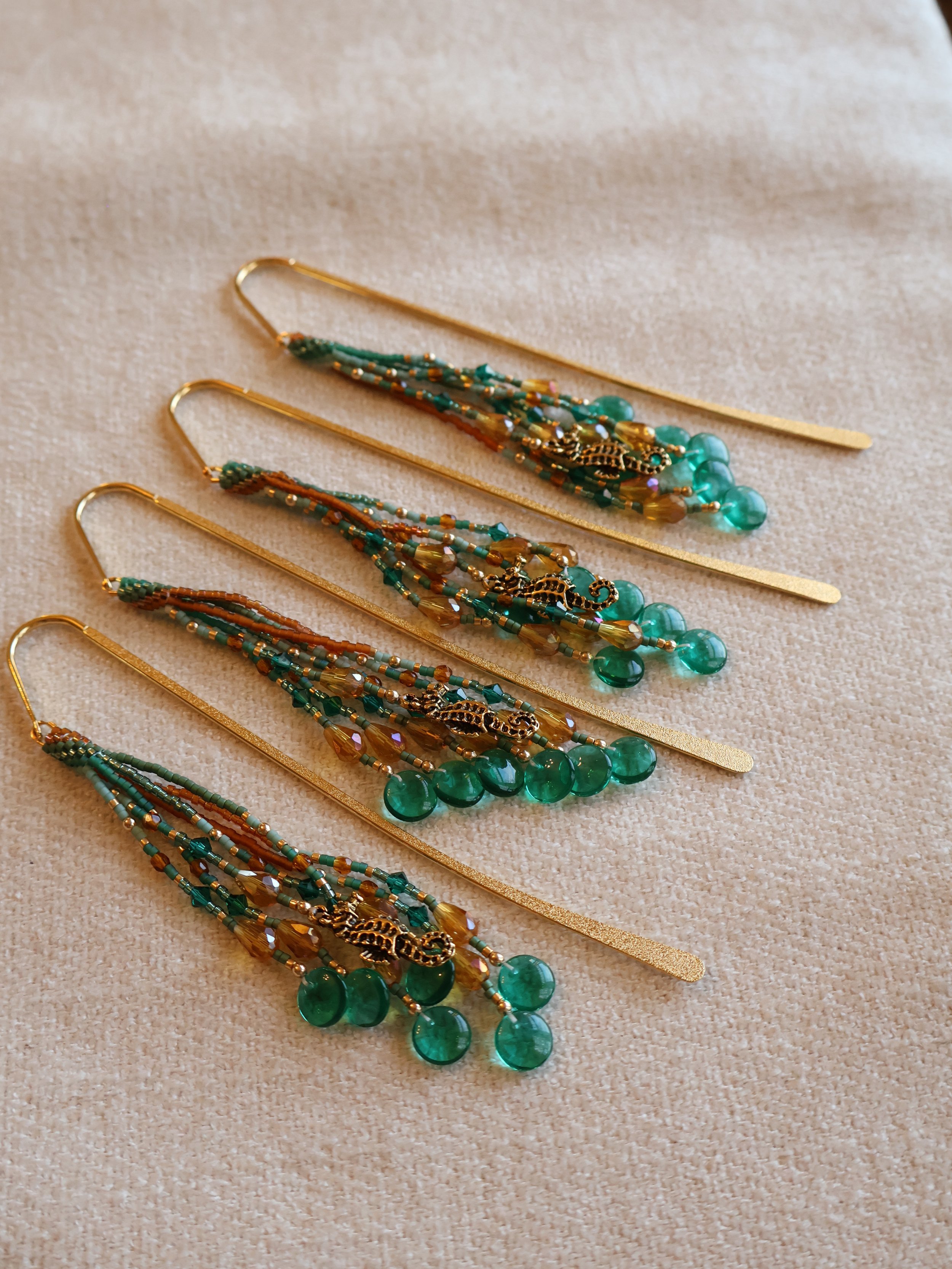 Bookmark- Teal + Topaz with Seahorse