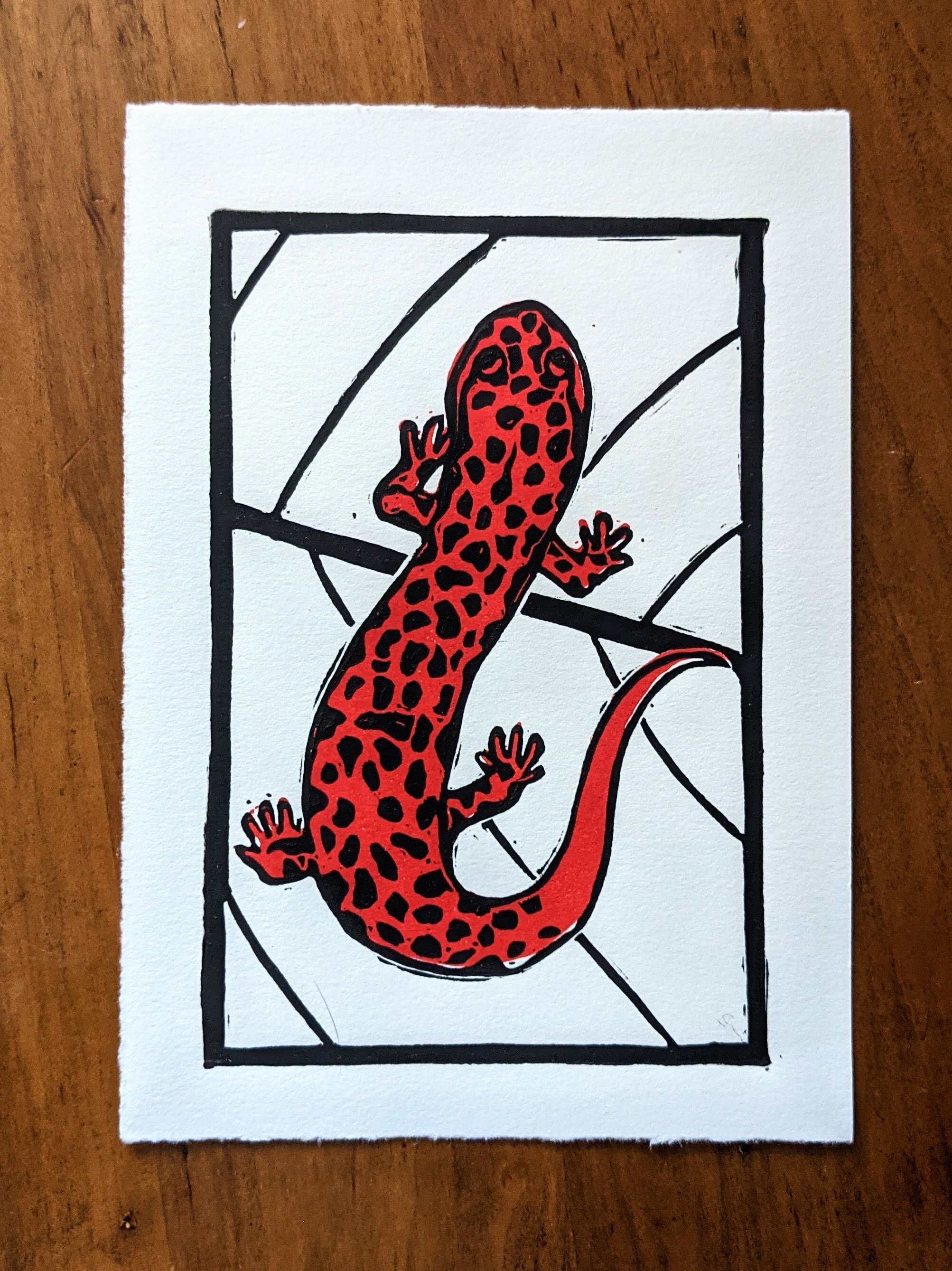 Red salamander print- 5" by 7"