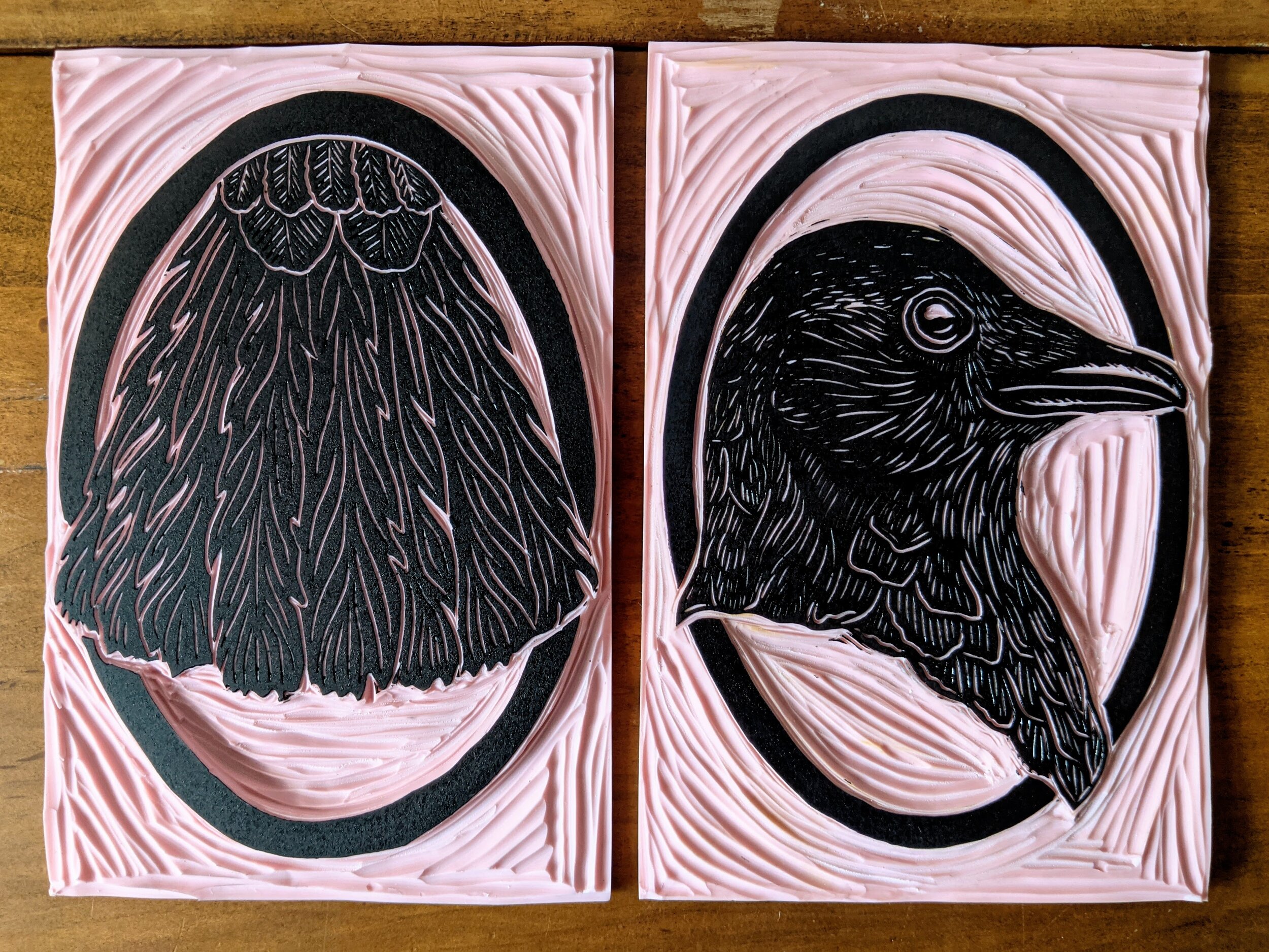 crow print set- carving blocks