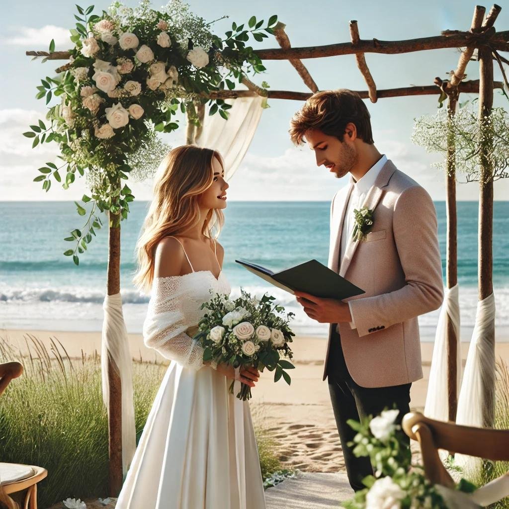 Couple discussing important wedding ceremony details