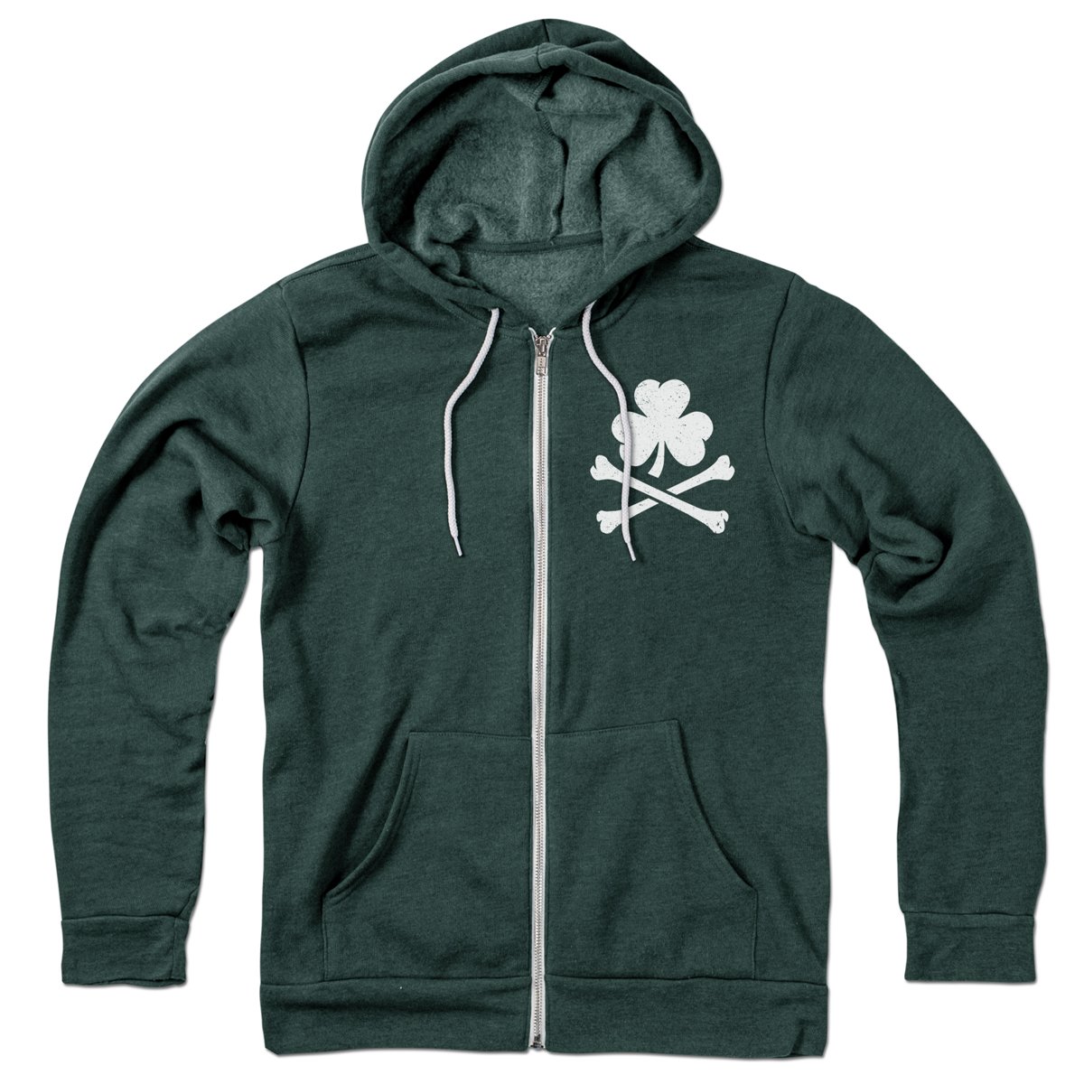 Shamrock & Bones Full Zip Hoodie - Heather Forest Green