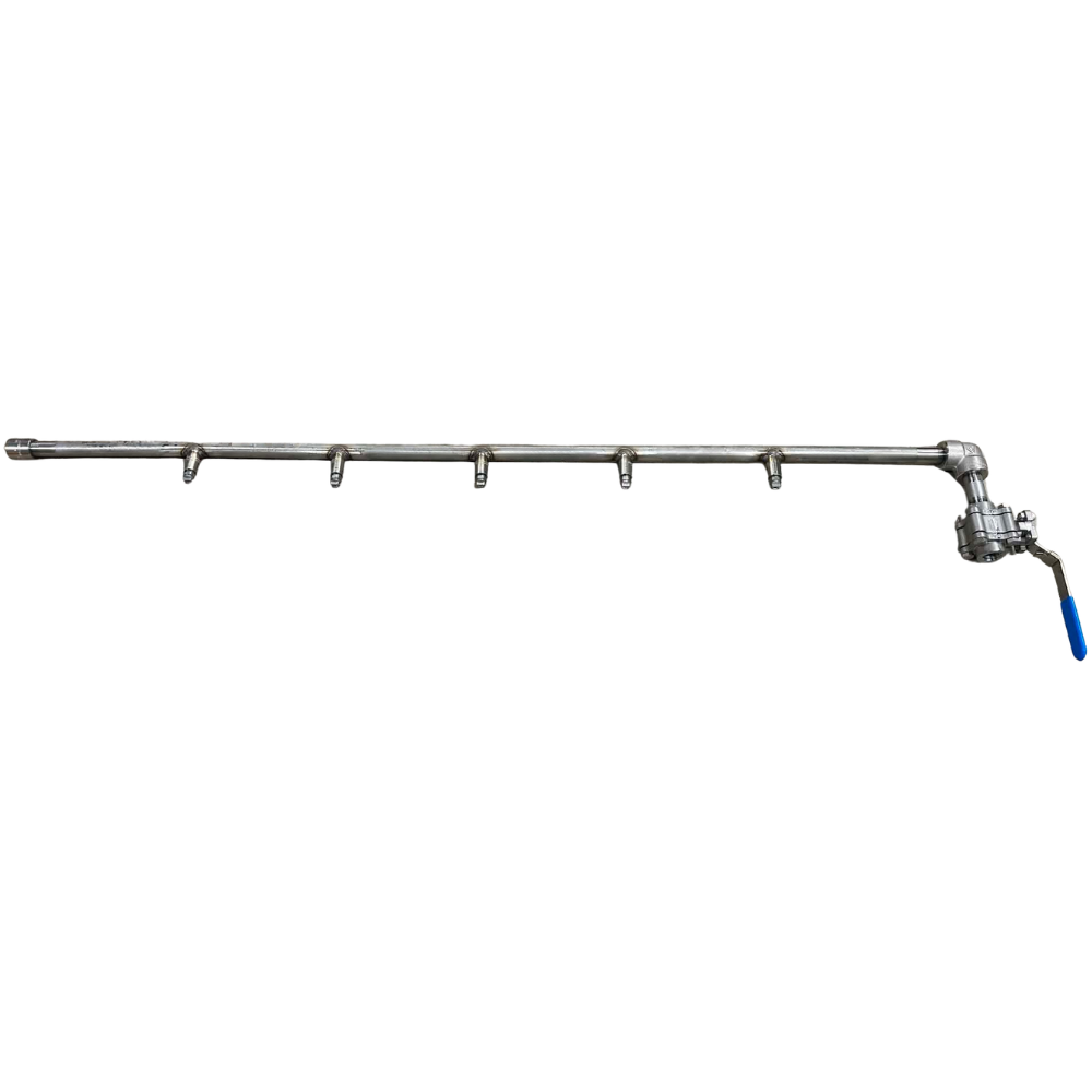 Custom spray bar with 5 nozzles and a ball valve