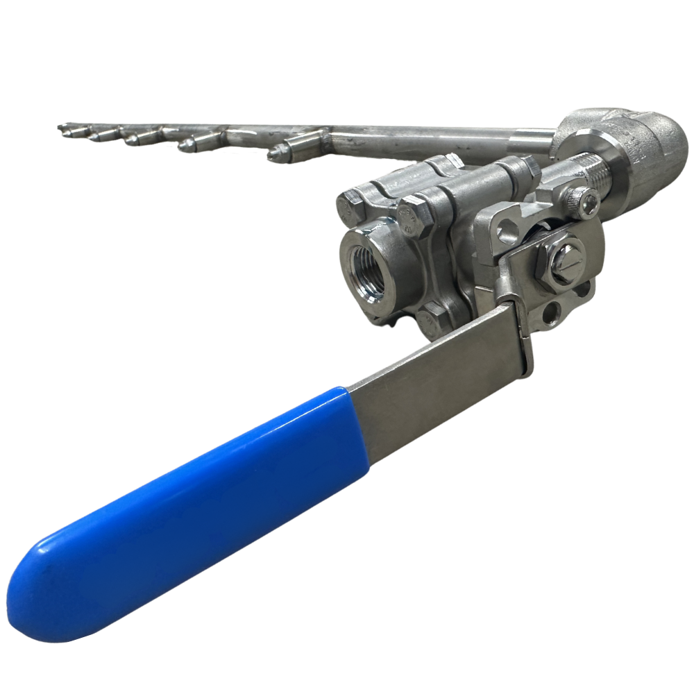 Custom spray bar with 5 nozzles and a ball valve