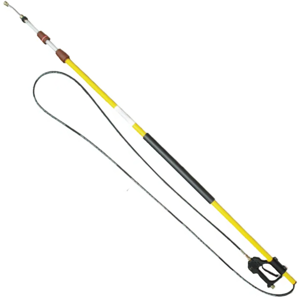 Yellow and black General Pump DLTG18 telescopic wand with a trigger gun and hose