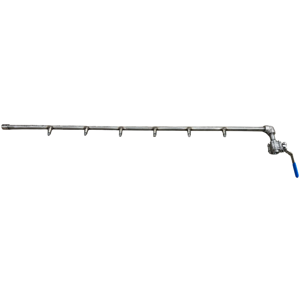 Custom spray bar with 6 nozzles and a ball valve