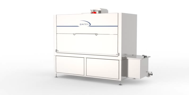 A Qualtech Front Load Cabinet Washer with the door closed.