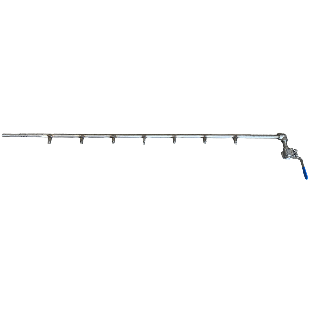 Custom spray bar with 7 nozzles and a ball valve