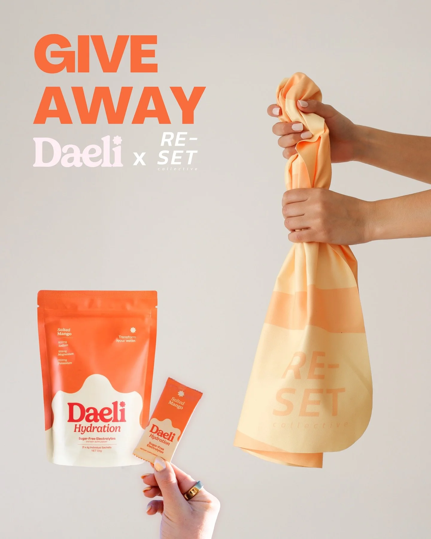 Hey hey bestie, let&rsquo;s get sweaty. We&rsquo;ve teamed up with @drinkdaeli for the best sweat solution 💧Their viral electrolytes and the best suede sweat towels heading into the heat of spring/summer. 

Win 1x @drinkdaeli salted mango and @reset