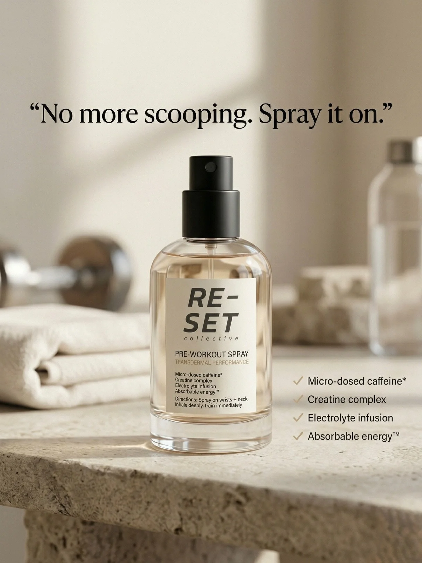 Enter the future of performance ☁️ We are thrilled to announce the launch of our Pre-Workout Spray.

After years of research into cellular optimization, we&rsquo;ve developed a revolutionary transdermal delivery system. By bypassing the digestive tra