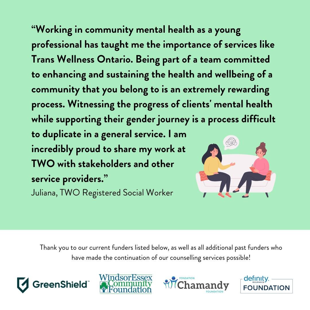 Just taking a moment to say thank you to our staff and current funders who make our counselling services possible!

@wecfoundation @greenshield1957 @definityfdn Chamandy Foundation Toldo Foundation