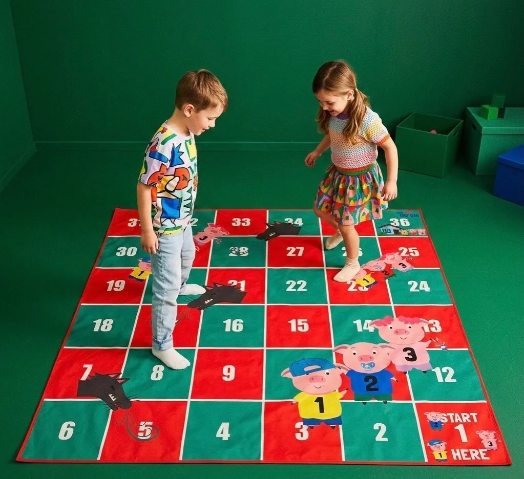 🐷 🐷🐷Run, Pigs, Run! 🐺Turn your floor into a giant adventure with the Three Little Pigs board game, designed to keep kids active and laughing! It&rsquo;s the perfect way to combine movement, counting, and storytime all in one. #carrinyJOY #iamthet