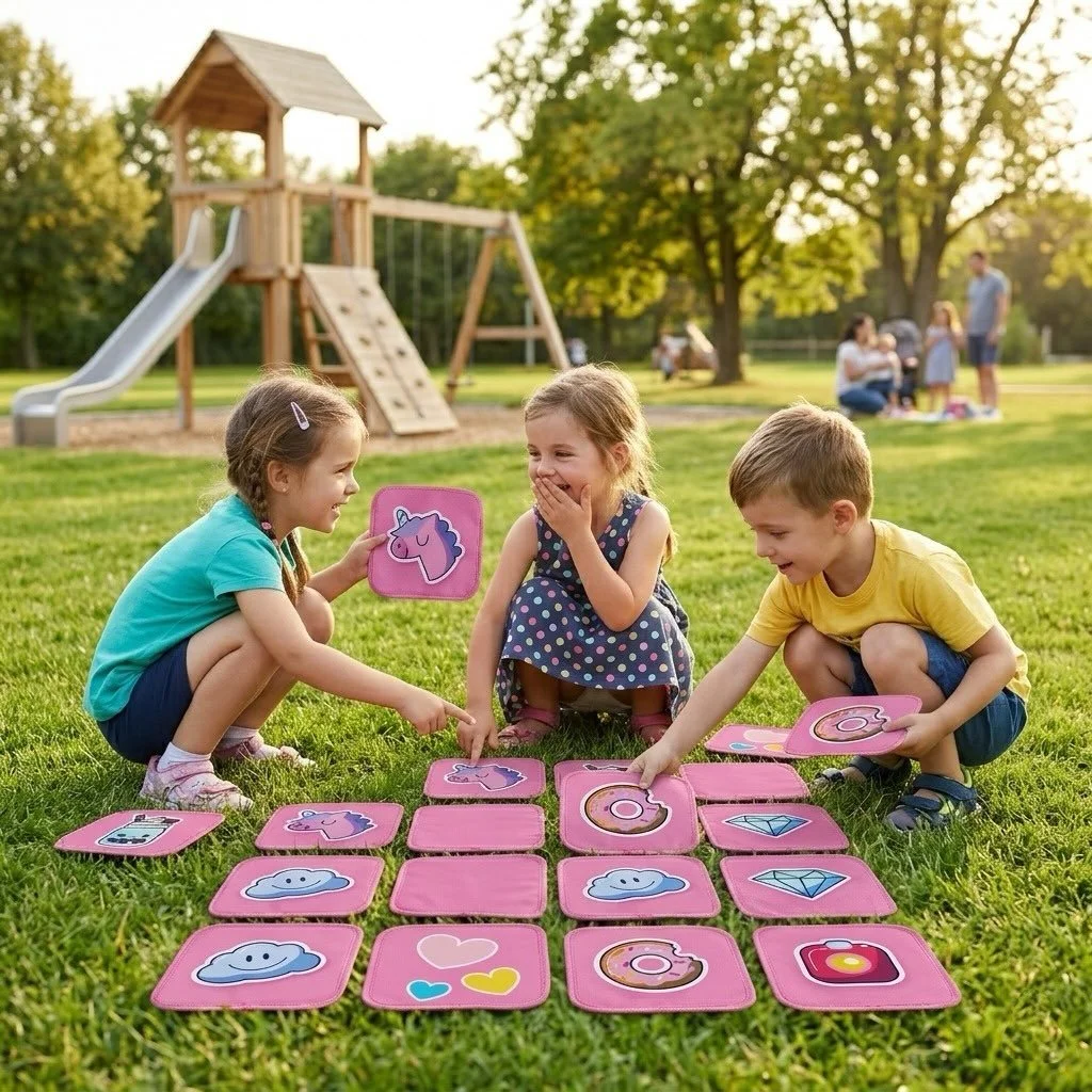 Making memories with my favorite people! 💖☀️ The cutest memory match game for a perfect park afternoon #iamthetoybin #carryingJOY