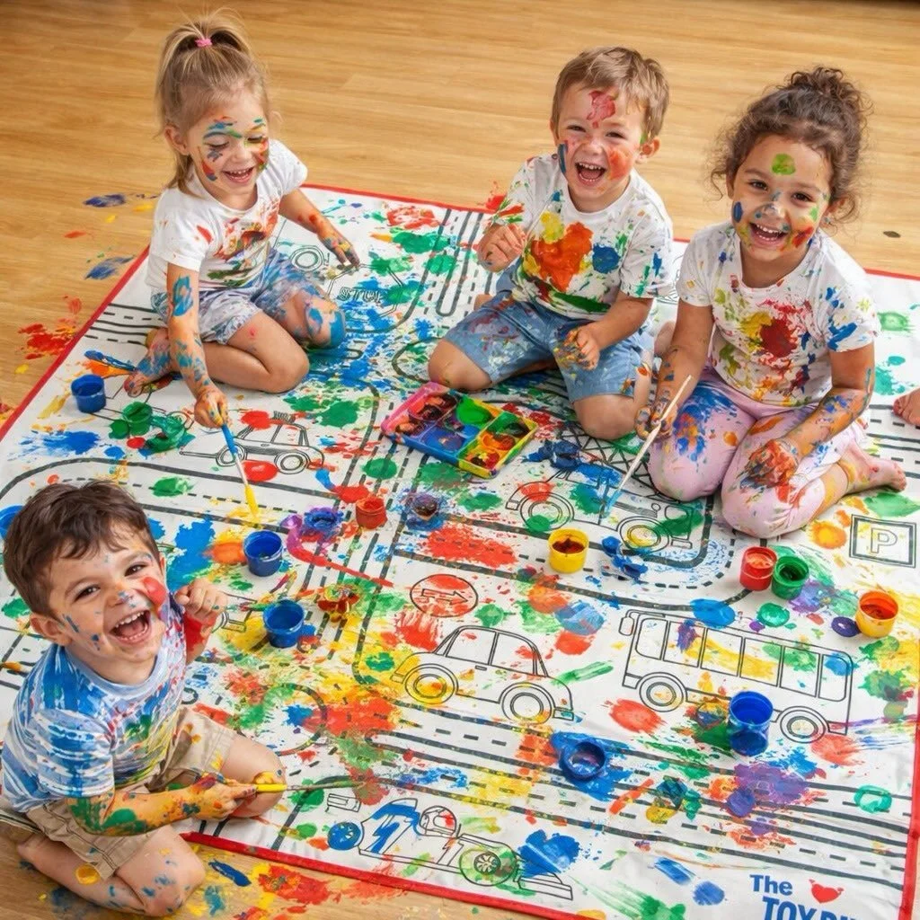 Holidays are for messy play! Get out and messy-play! New big floor drawing mats🖍️🎨 #iamthetoybin #carryingJOY