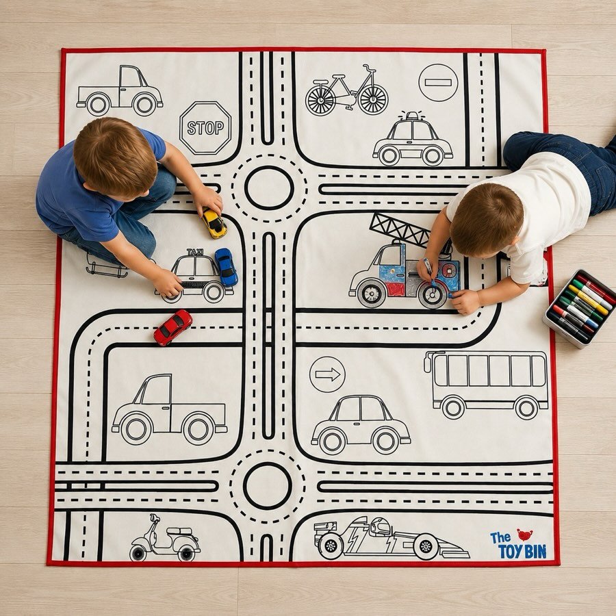 Two ways to play&hellip; endless ways to imagine 🚗🖍️

Our giant 145x145 cm floor board turns playtime into a world of creativity!
One child can race cars through the city roads while another colors and personalizes the board with their own imaginat