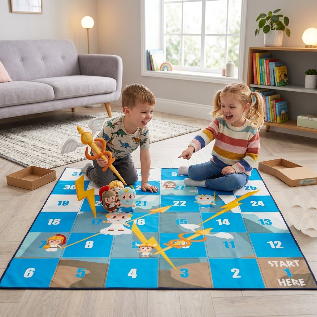 Ready to level up game night? ⚡✨
Watch your kids roll the dice, dodge lightning bolts, and race to the finish line&mdash;all while active, learning, and playing together. 🎲🏛️ 
#bigboardgames #iamthetoybin #carryingjoy