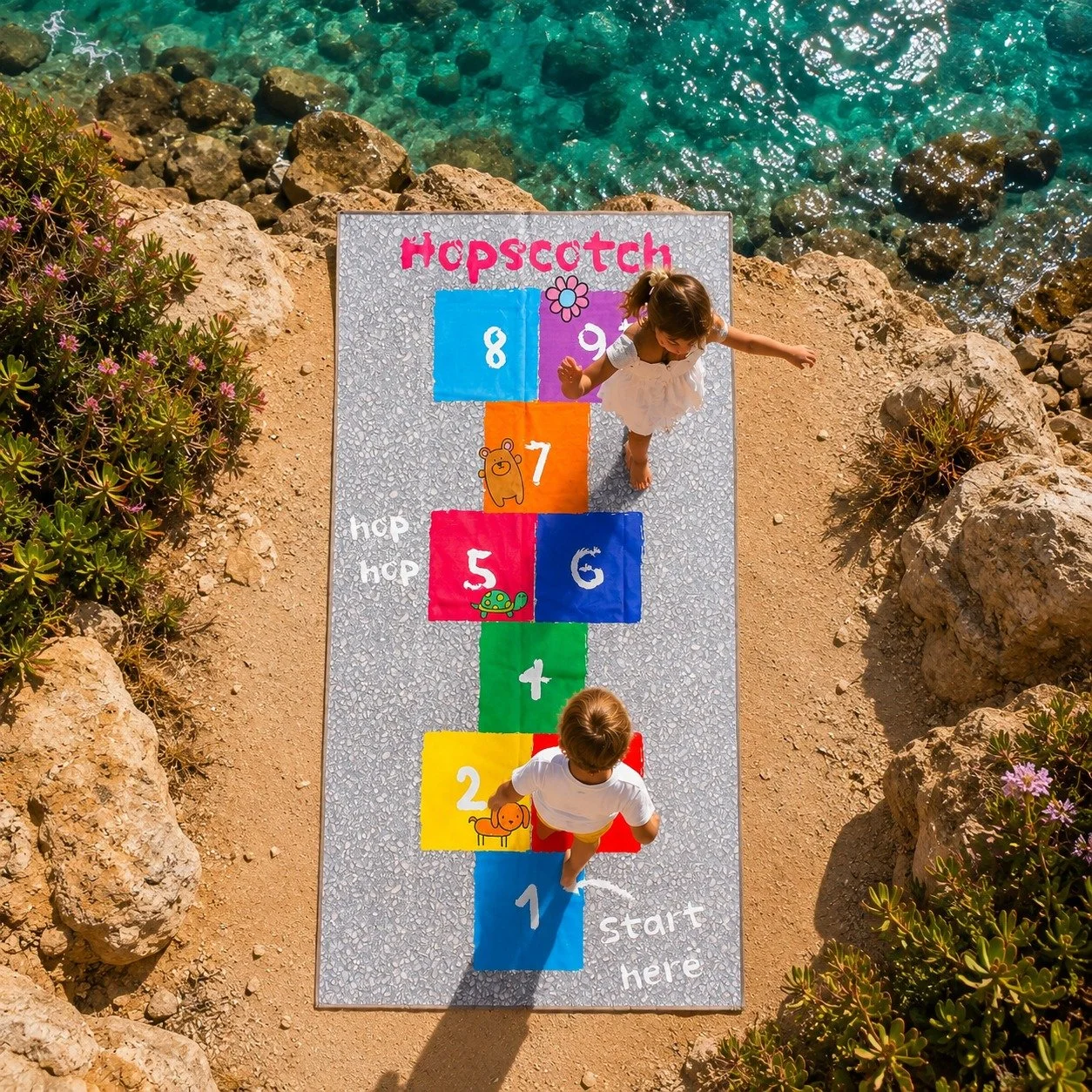 Take this big floor board hopscotch game everywhere and let them play #iamthetoybin #carryingJOY