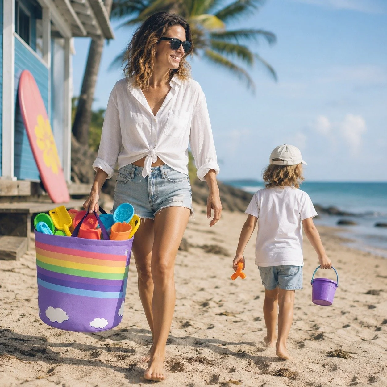 ☀️ Beach days made easier! 🌈🏖️
Pack it. Carry it. Play all day. 💛
THE TOY BIN is the perfect beach companion&mdash;big enough for all the buckets, shovels, inflatables, and beach treasures, yet lightweight and easy to carry. Because the best summe