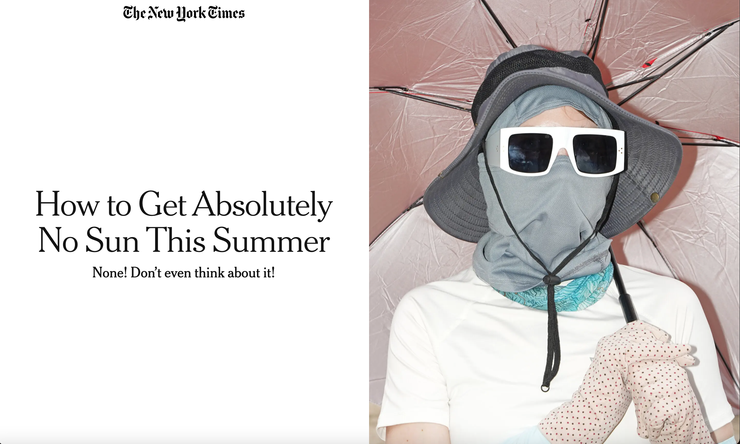 An image of an article telling readers to stay away from natural sunlight