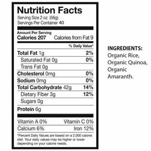 an image of a nutritional package sticker