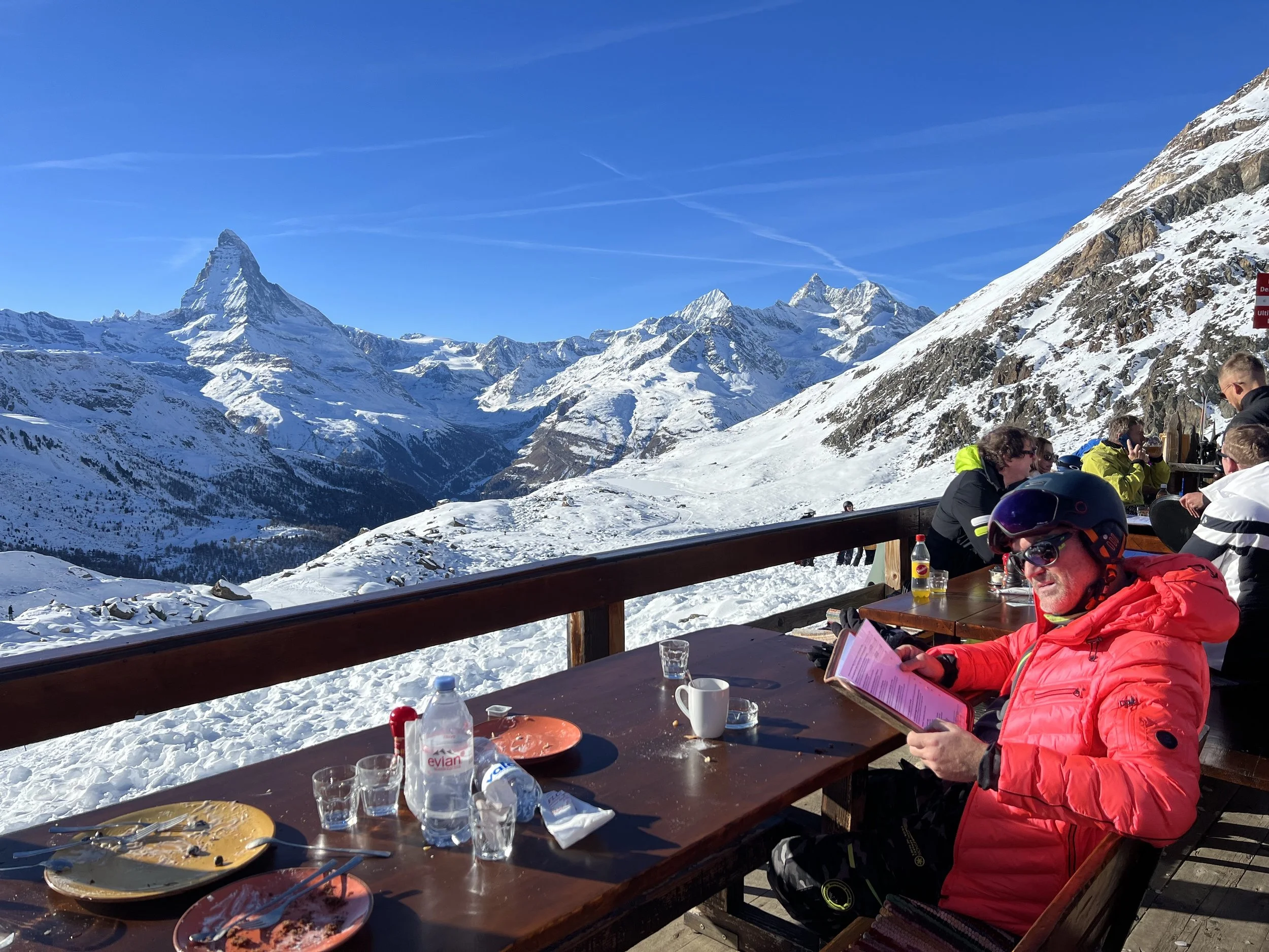 restaurant in the swiss alps with view of matterhorn