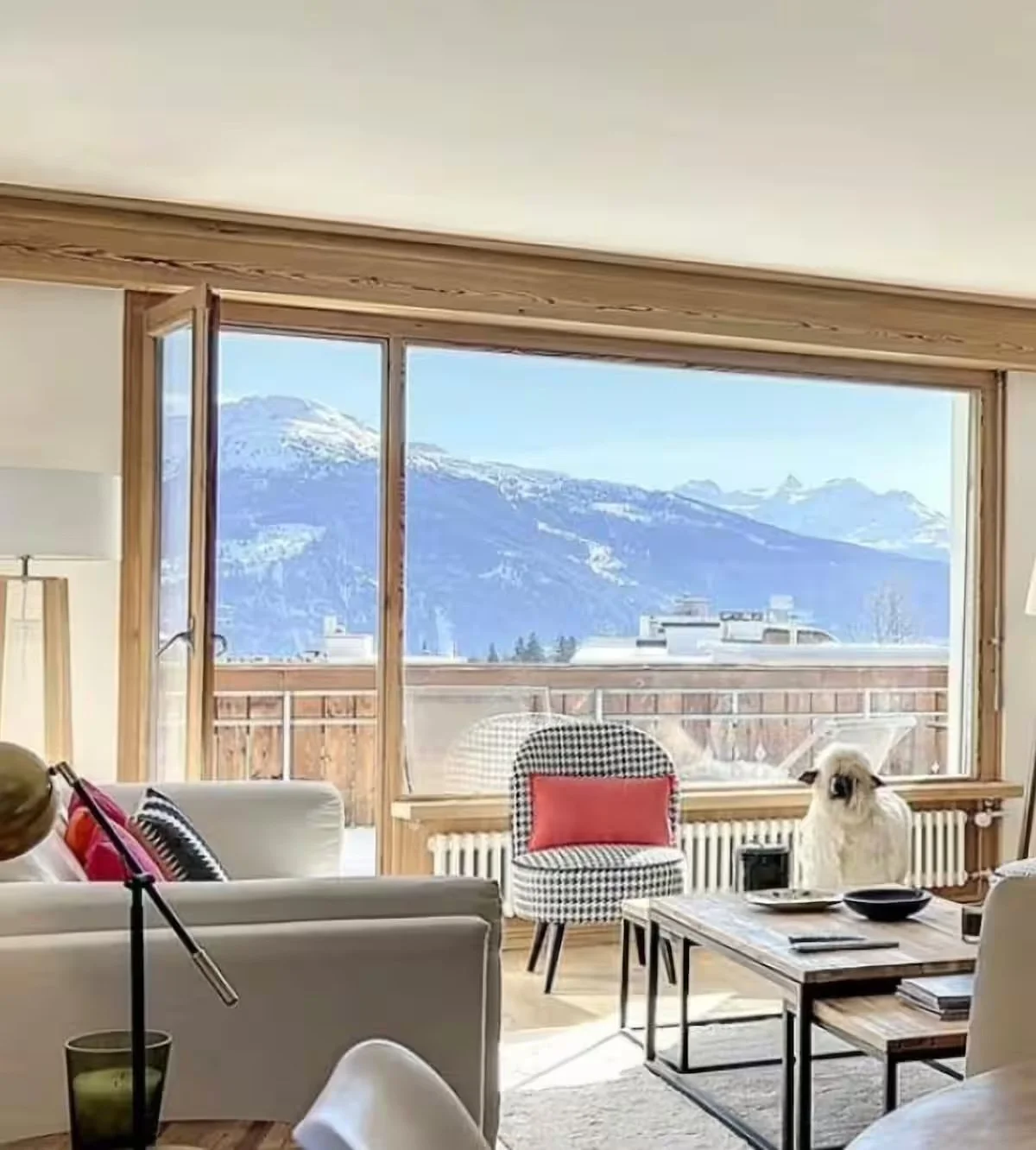 Private terrace at Cove Crans-Montana with panoramic Swiss Alps views